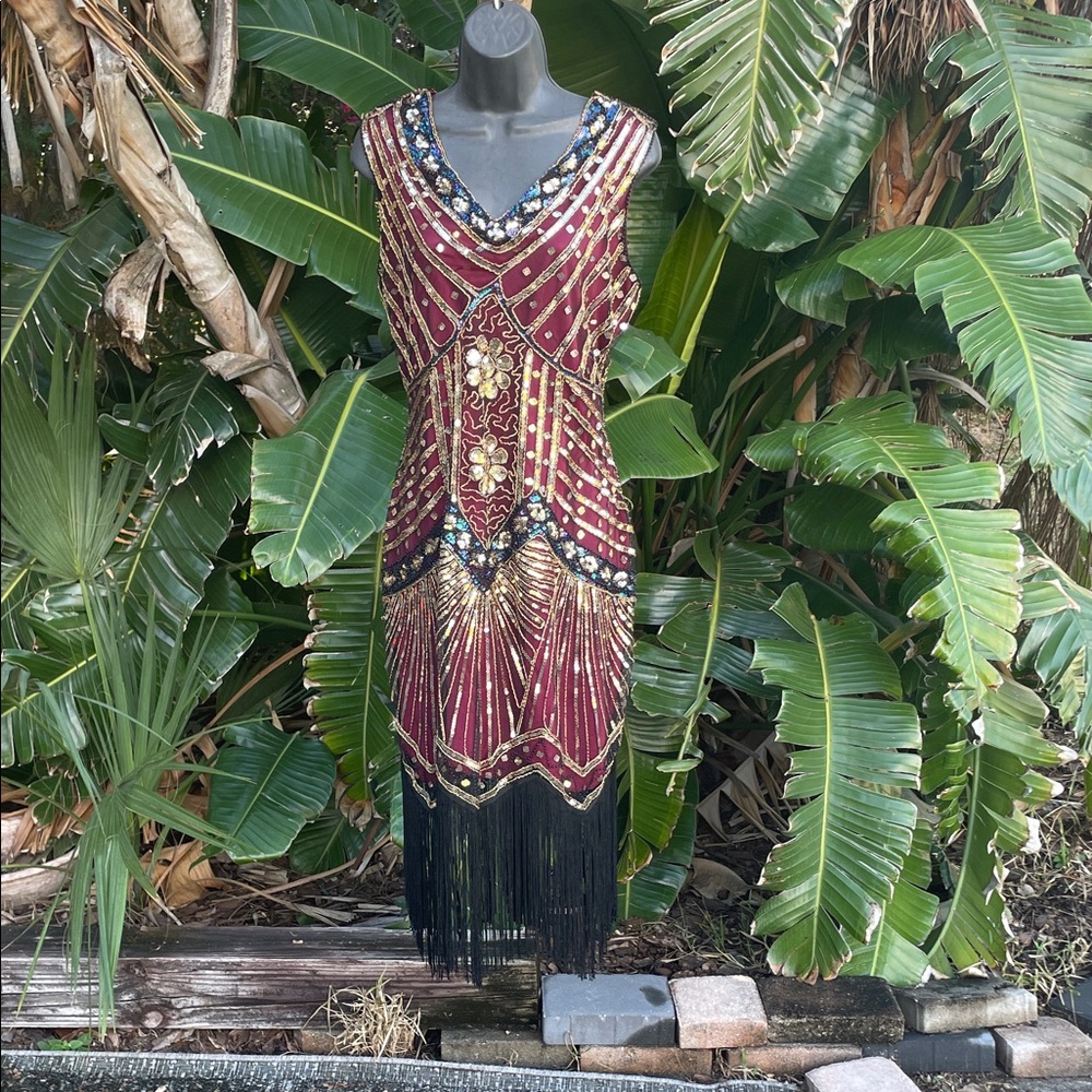 Babeyonds sequin gatsby flapper  dress with fringe hem.